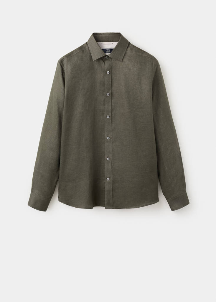 Regular-fit 100% linen shirt — Medium Green