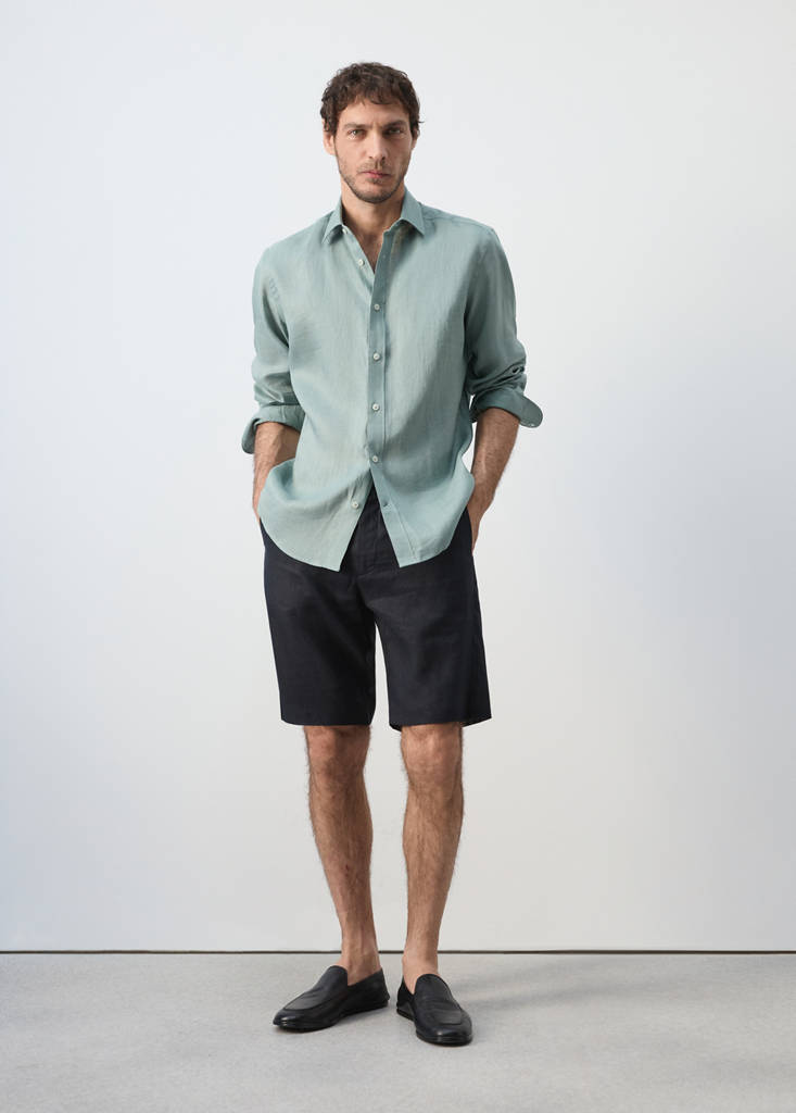 Regular-fit 100% linen shirt — Emerald Green