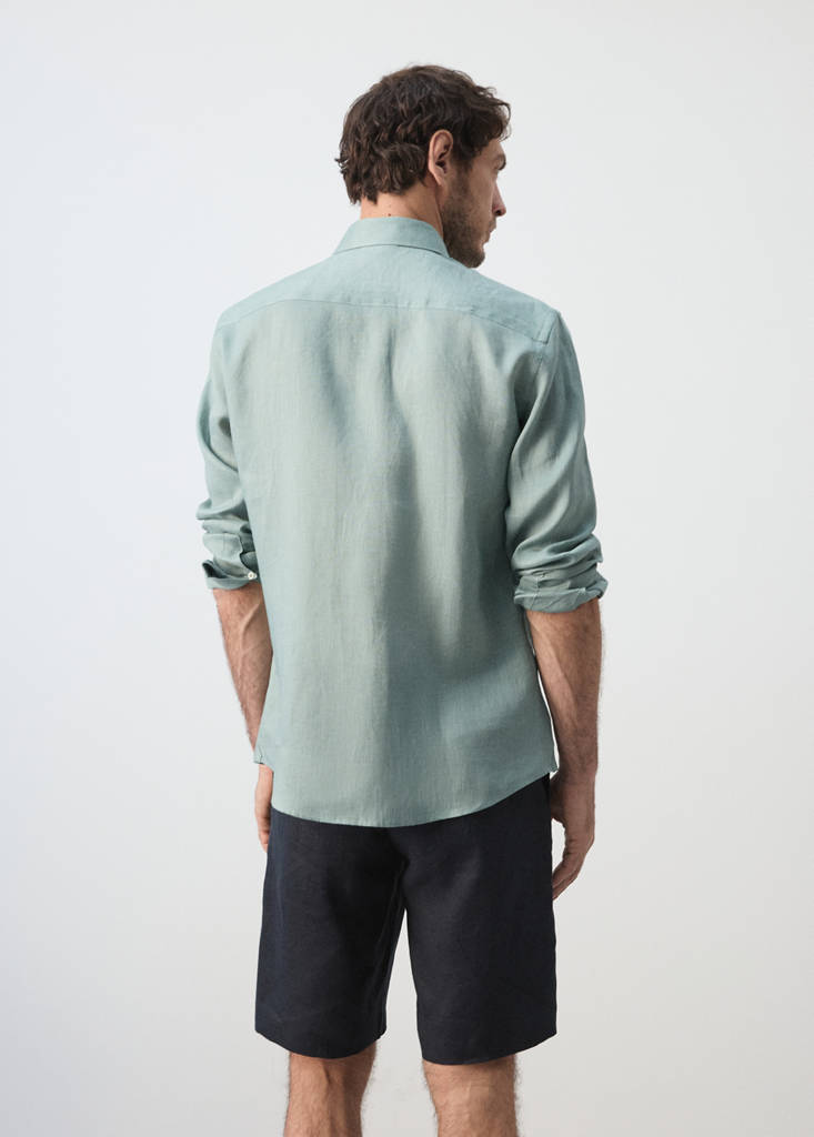 Regular-fit 100% linen shirt — Emerald Green