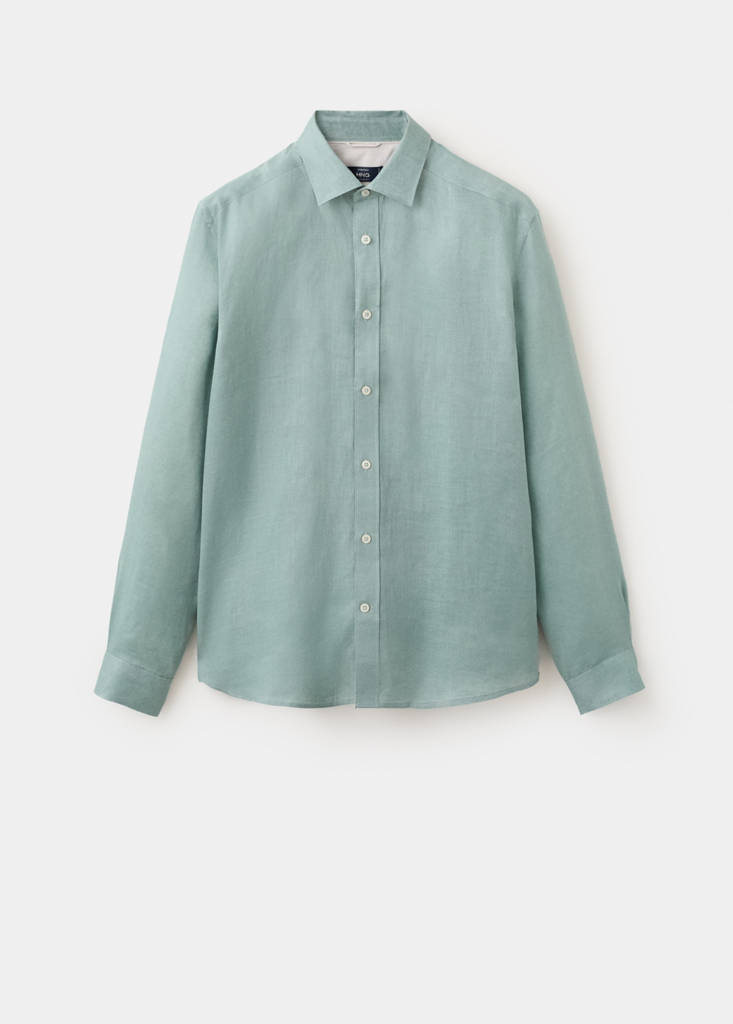 Regular-fit 100% linen shirt — Emerald Green