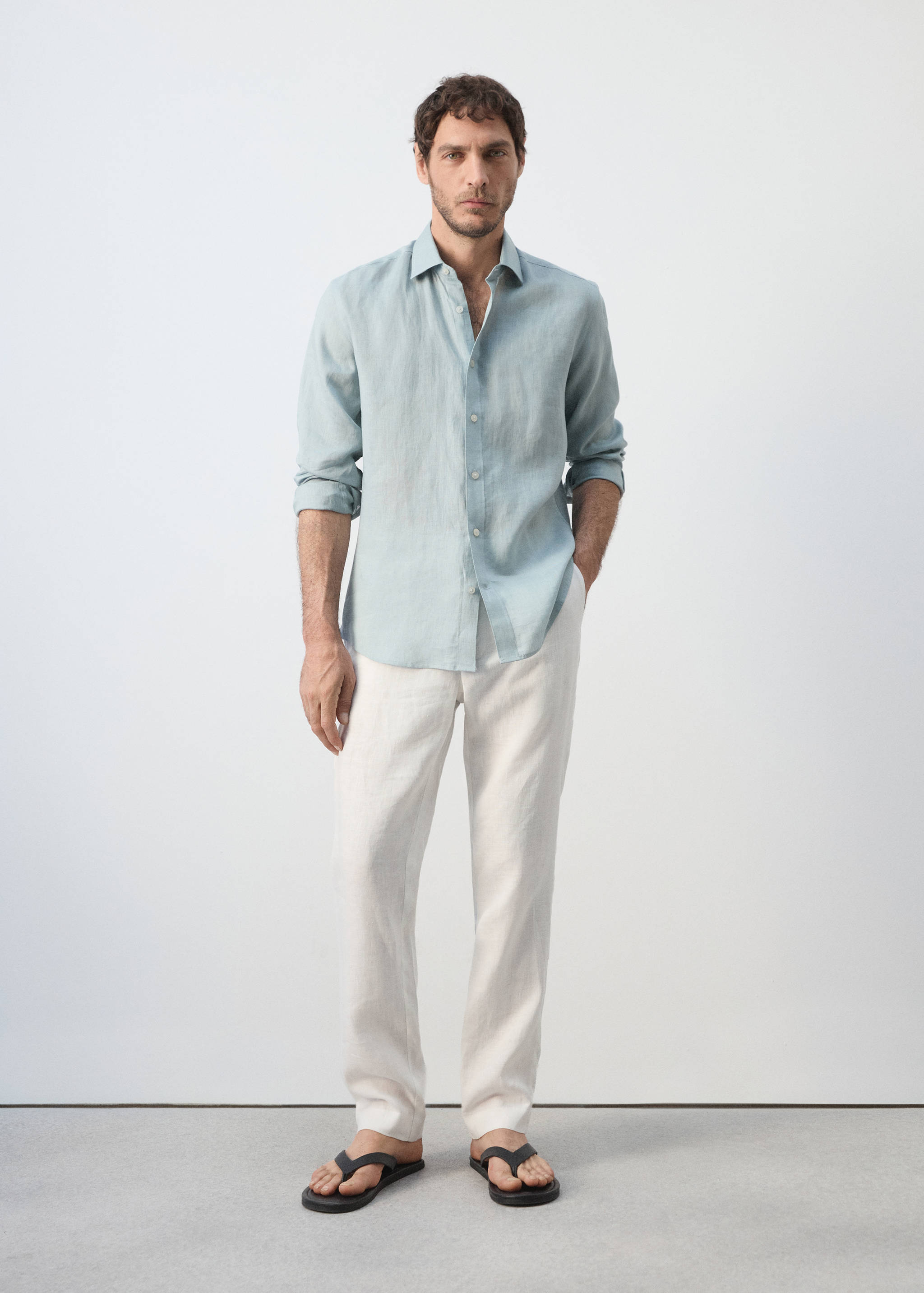 Regular-fit 100% linen shirt - General plane