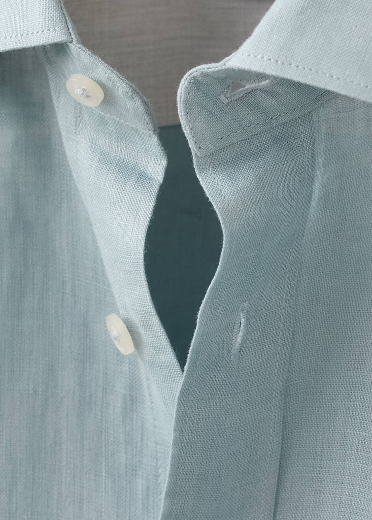 Regular-fit 100% linen shirt — China Blue