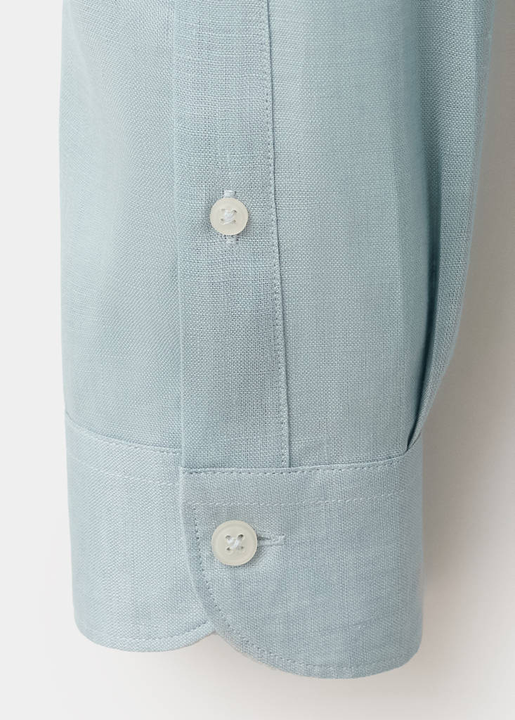 Regular-fit 100% linen shirt — China Blue