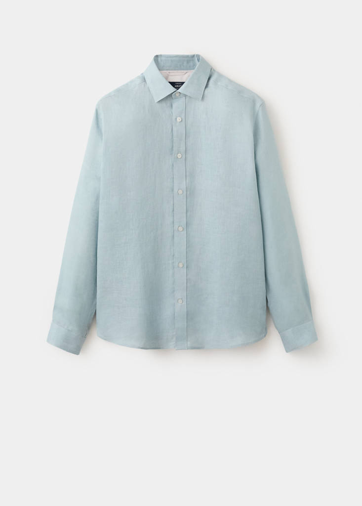 Regular-fit 100% linen shirt — China Blue