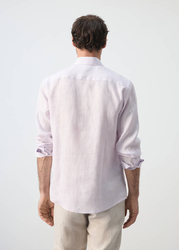 Regular-fit 100% linen shirt — Pale Pink