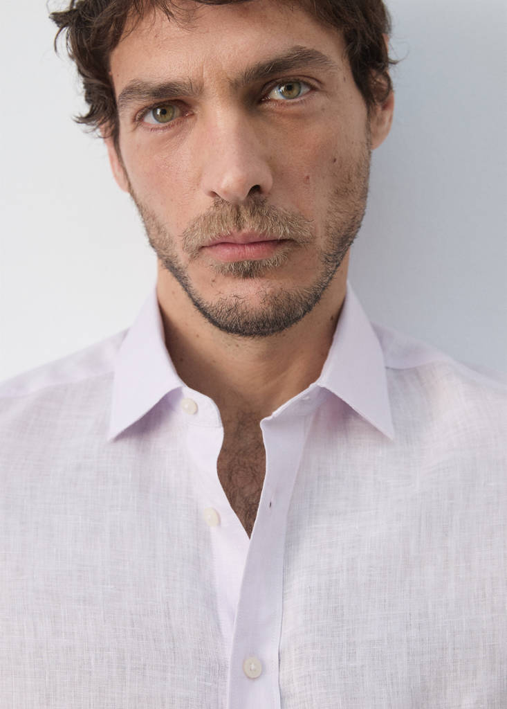 Regular-fit 100% linen shirt — Pale Pink