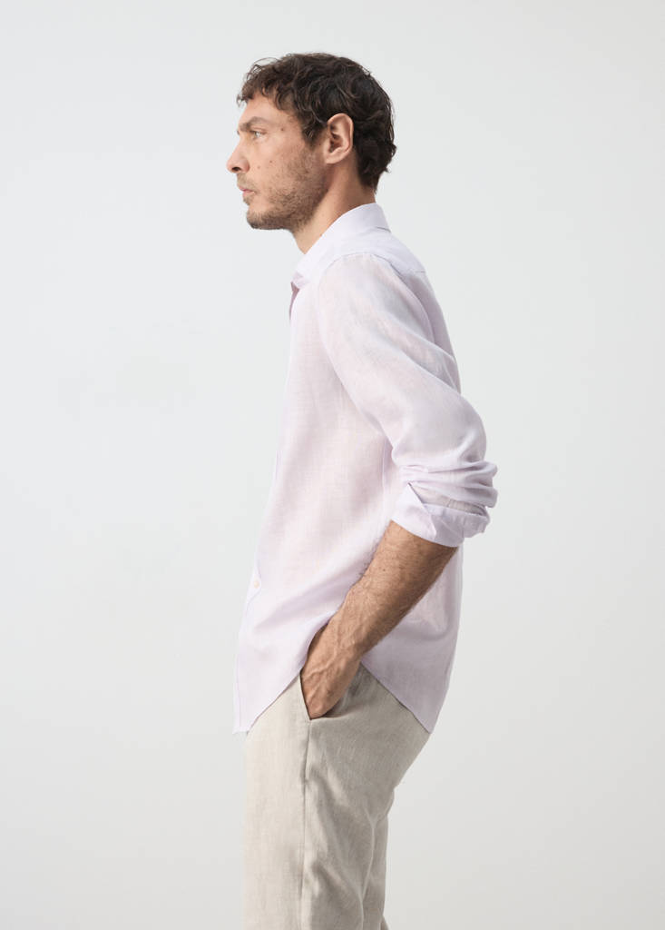 Regular-fit 100% linen shirt — Pale Pink
