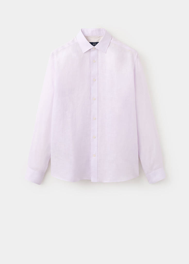 Regular-fit 100% linen shirt — Pale Pink