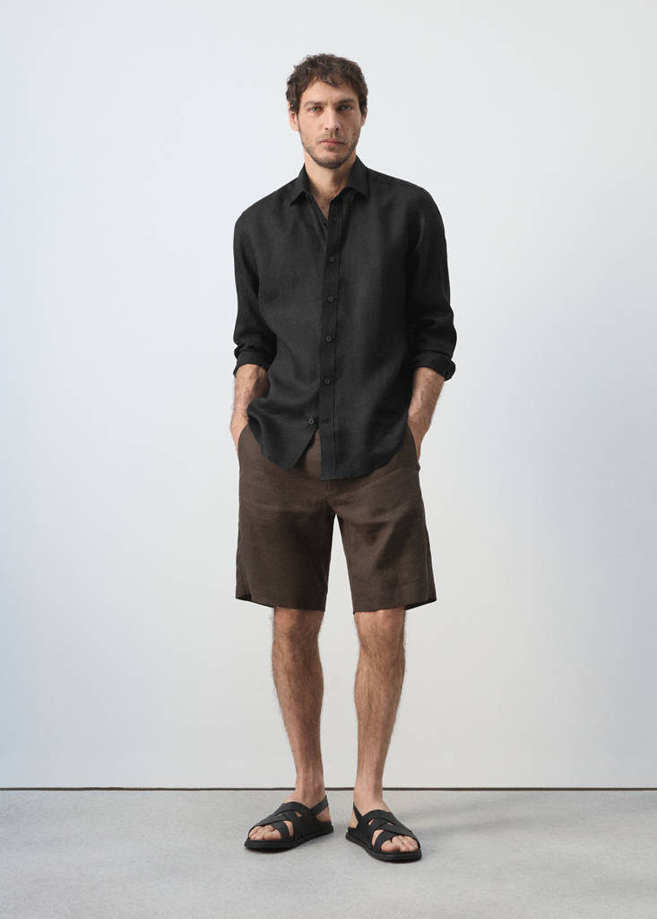 Regular-fit 100% linen shirt — Black