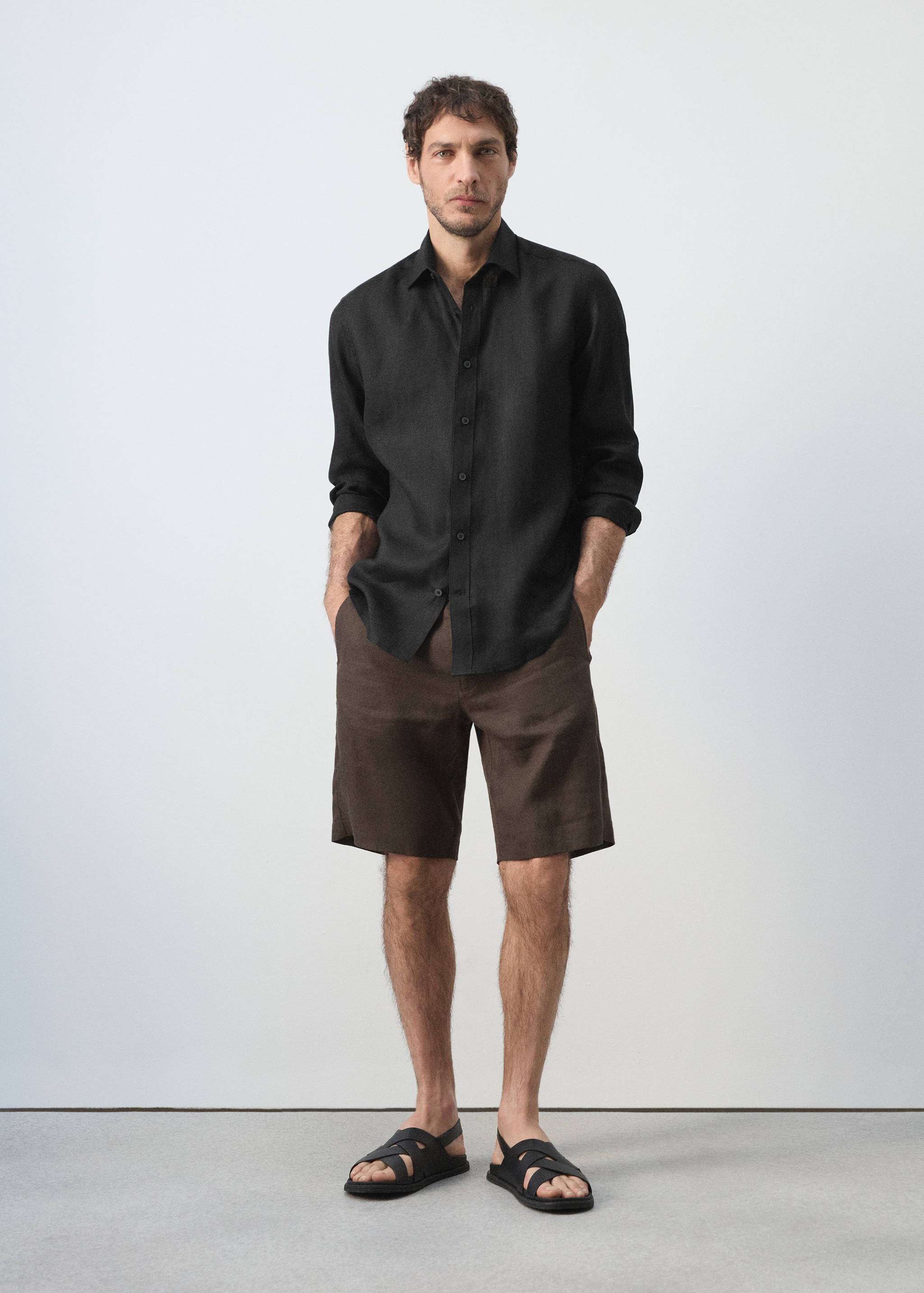 Regular-fit 100% linen shirt - General plane