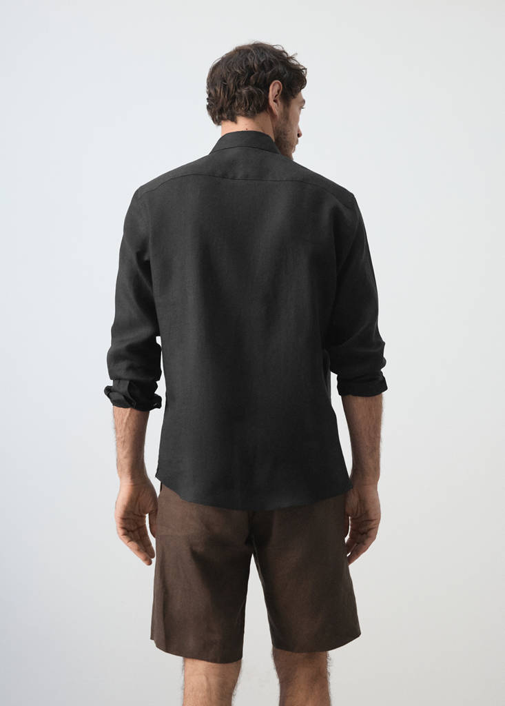 Regular-fit 100% linen shirt — Black