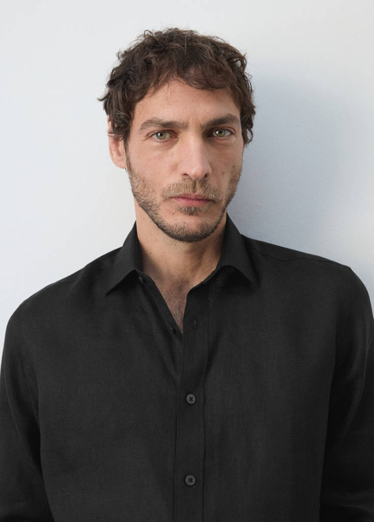 Regular-fit 100% linen shirt — Black