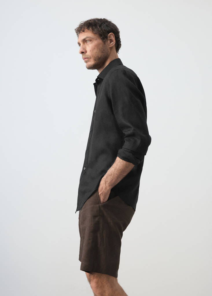 Regular-fit 100% linen shirt — Black
