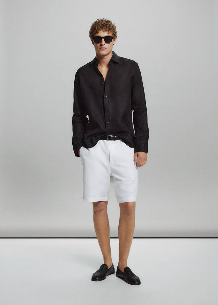 Regular-fit 100% linen shirt — Black