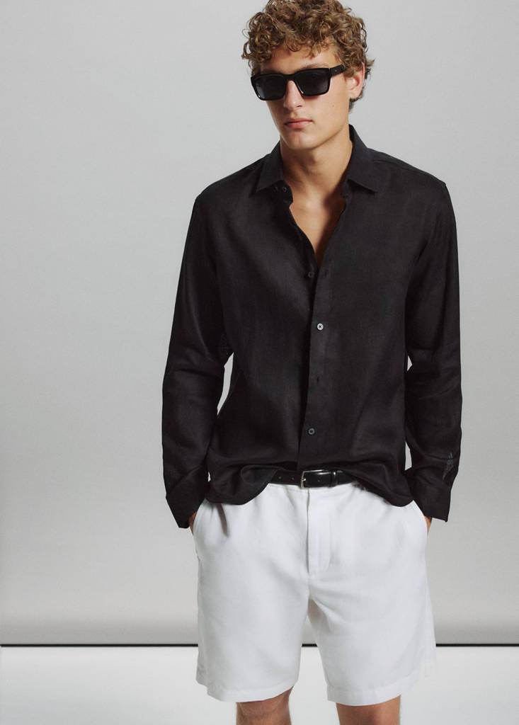 Regular-fit 100% linen shirt — Black