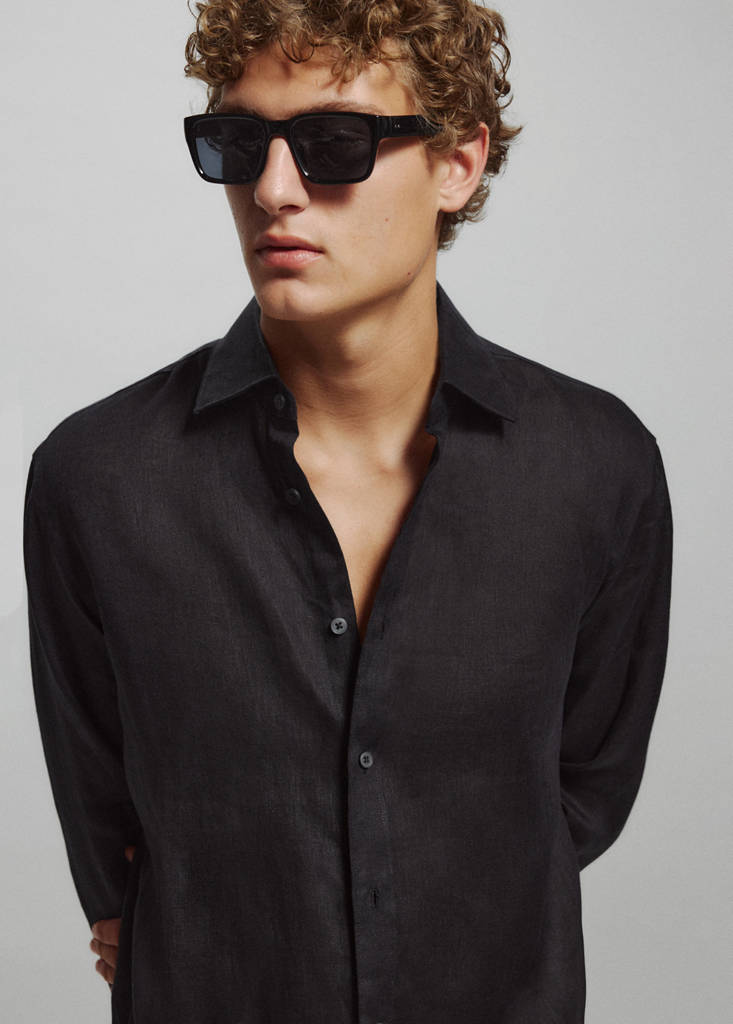 Regular-fit 100% linen shirt — Black