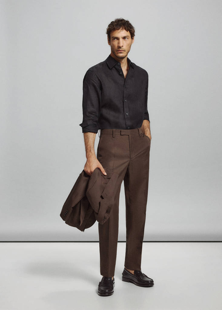 Regular-fit 100% linen shirt — Black