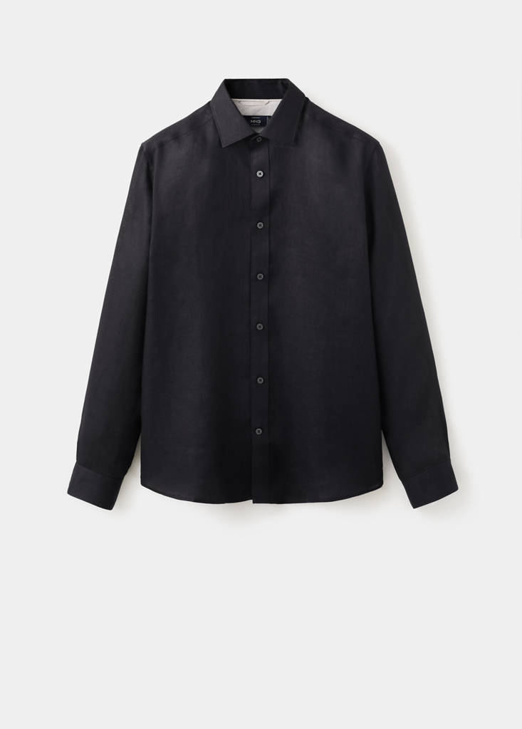 Regular-fit 100% linen shirt — Black