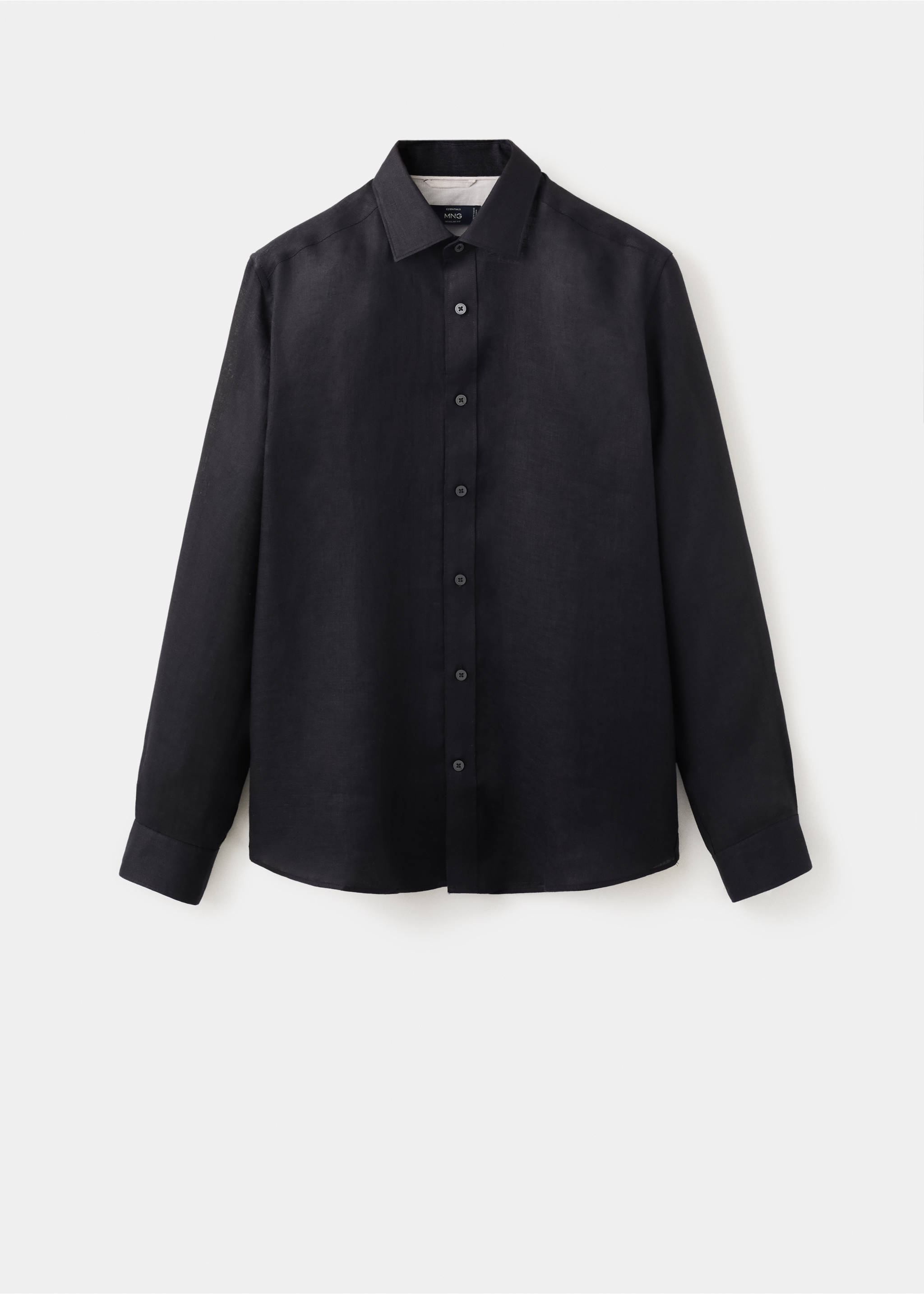 Regular-fit 100% linen shirt - Article without model, Black. Ref: 37091405-00.