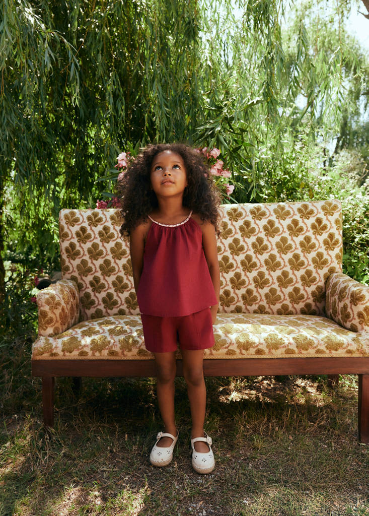 Short linen cotton beaded — Maroon