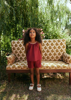 Short linen cotton beaded — Maroon 1