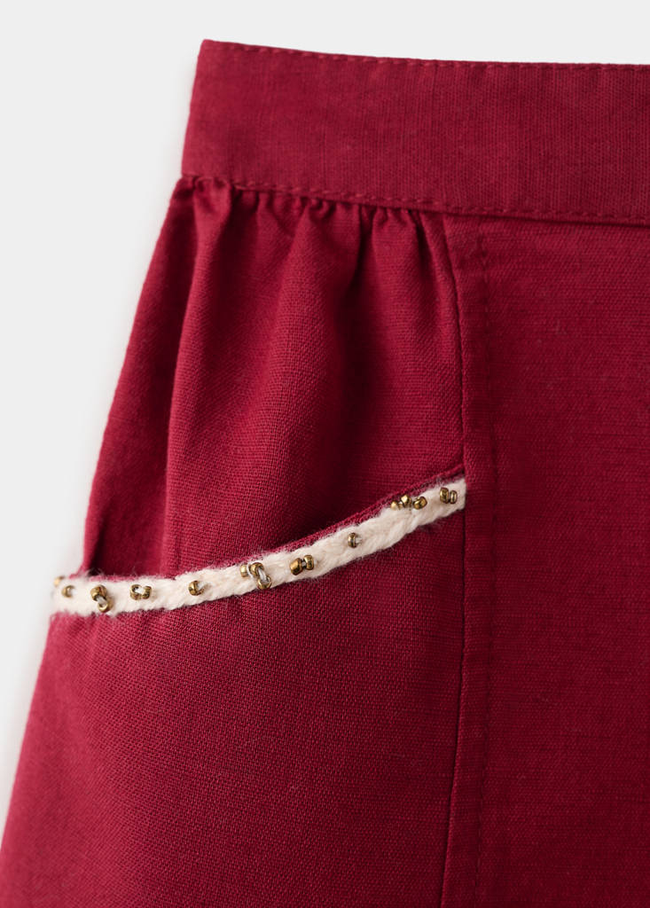 Short linen cotton beaded — Maroon