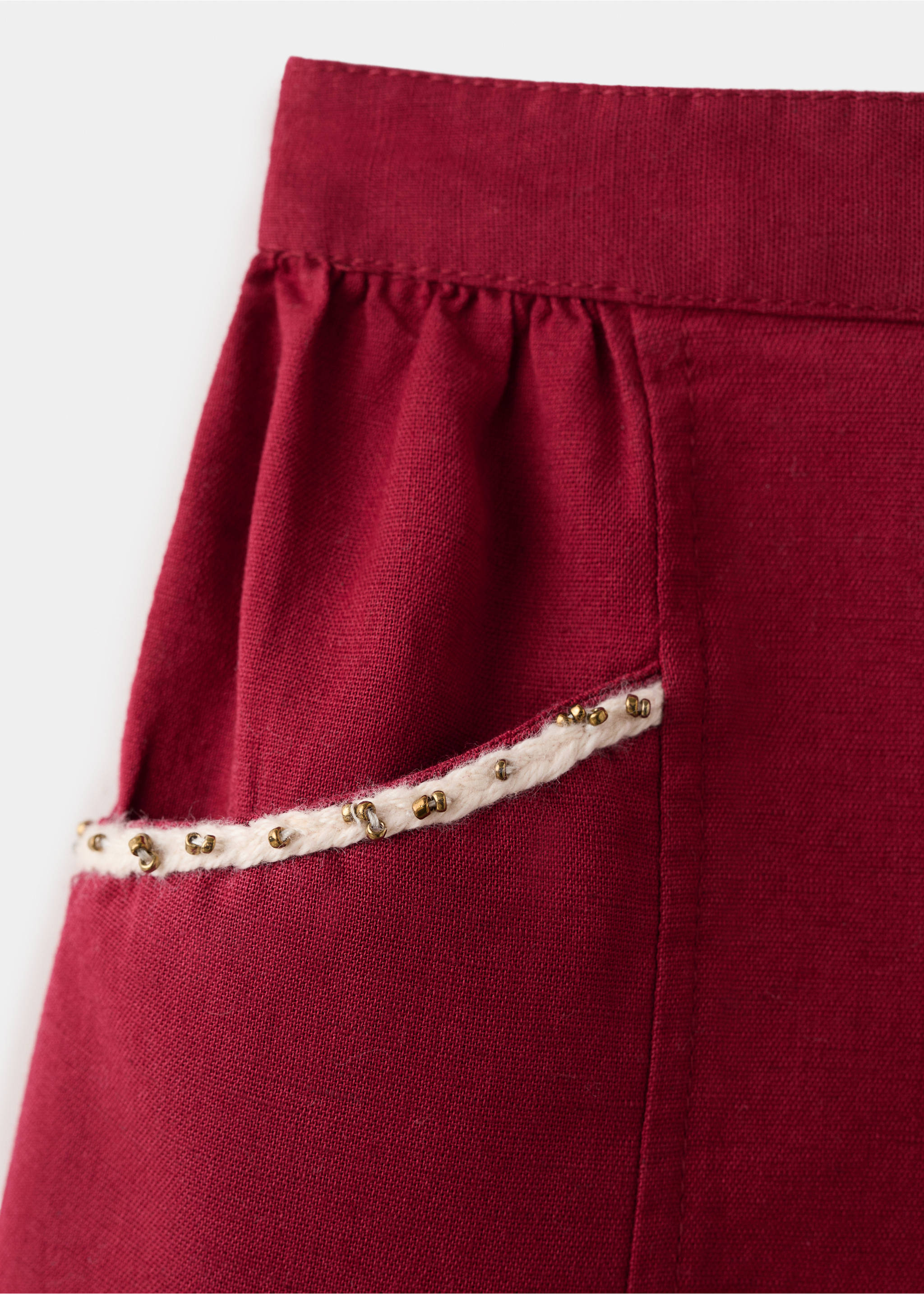 Short linen cotton beaded - Details of the article 0, Maroon. Ref: 37091408-00.