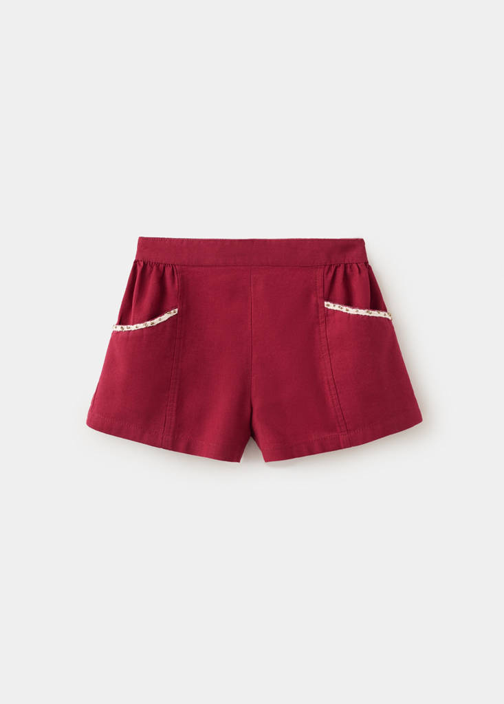 Short linen cotton beaded — Maroon