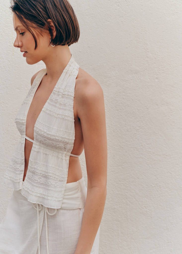 Lace halter top — White