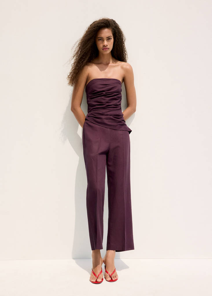 Linen bandeau jumpsuit — Wine
