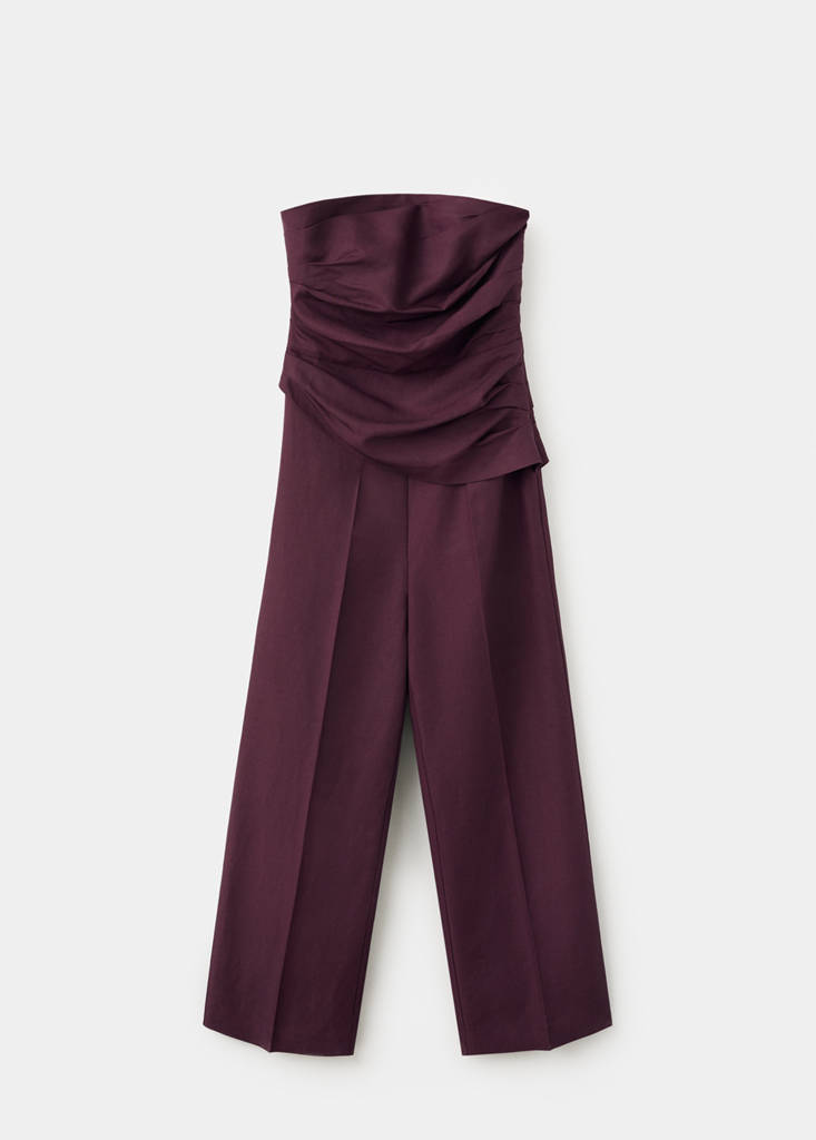 Linen bandeau jumpsuit — Wine