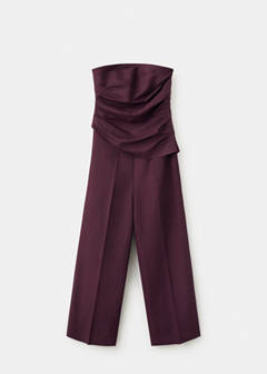 Linen bandeau jumpsuit — Wine 4