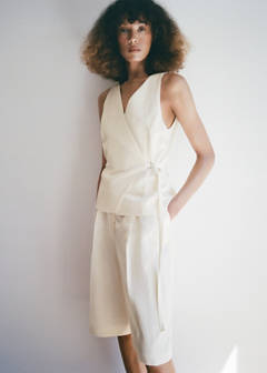 Linen blend cross-over jumpsuit — Ecru 2