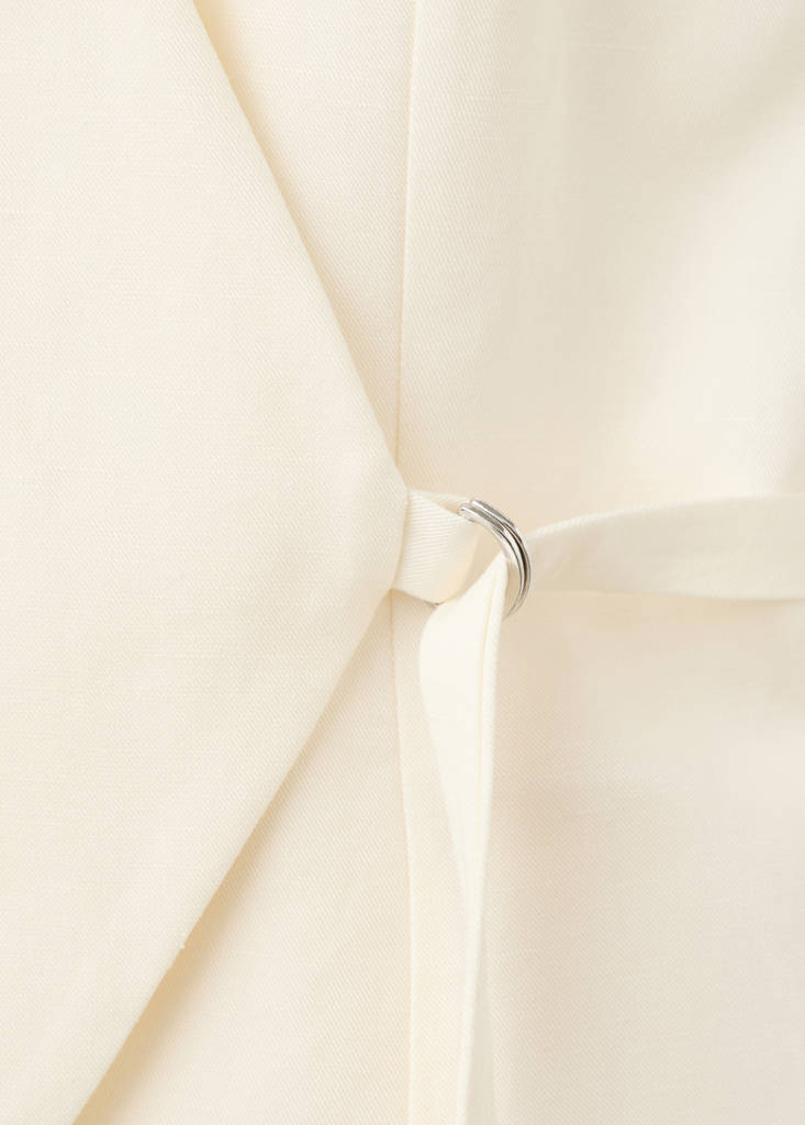 Linen blend cross-over jumpsuit — Ecru