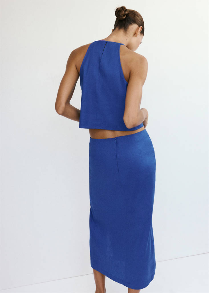 Midi skirt in a linen-cotton blend — Blue