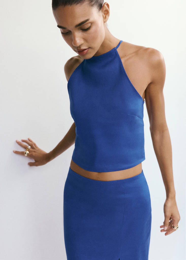 Midi skirt in a linen-cotton blend — Blue