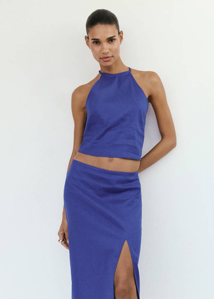 Midi skirt in a linen-cotton blend — Blue