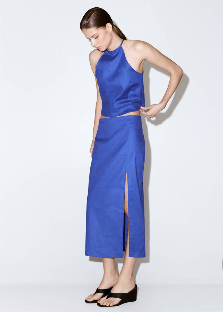 Midi skirt in a linen-cotton blend — Blue
