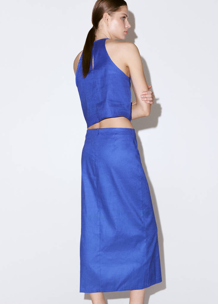 Midi skirt in a linen-cotton blend — Blue