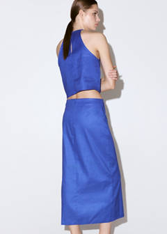 Midi skirt in a linen-cotton blend — Blue 12