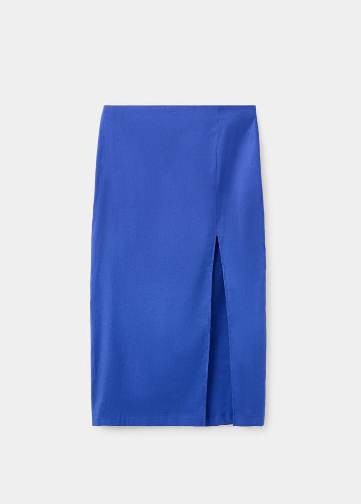 Midi skirt in a linen-cotton blend — Blue
