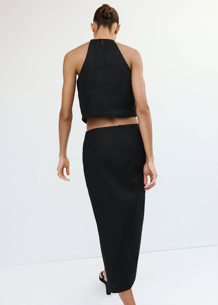 Midi skirt in a linen-cotton blend — Black