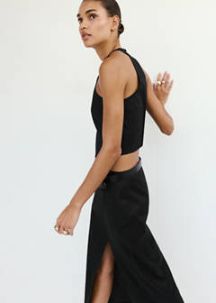 Midi skirt in a linen-cotton blend — Black 4