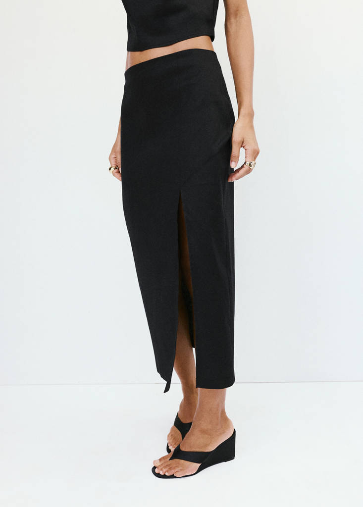 Midi skirt in a linen-cotton blend — Black
