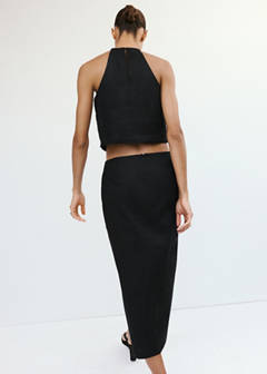 Midi skirt in a linen-cotton blend — Black 11