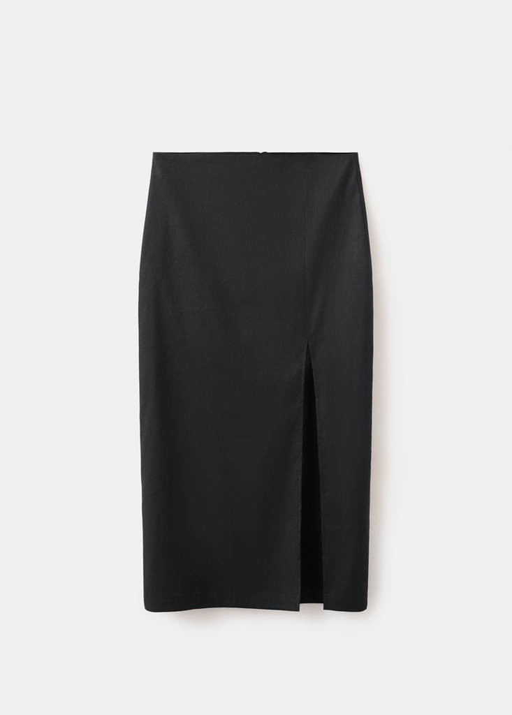 Midi skirt in a linen-cotton blend — Black