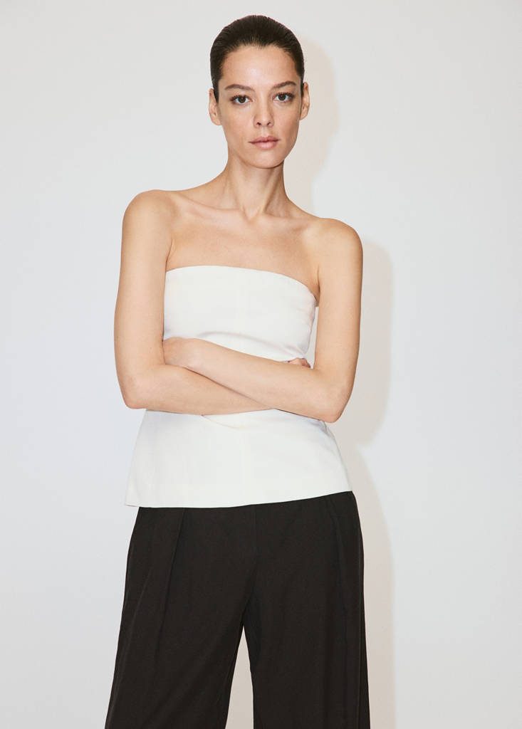 Linen strapless top — Off White