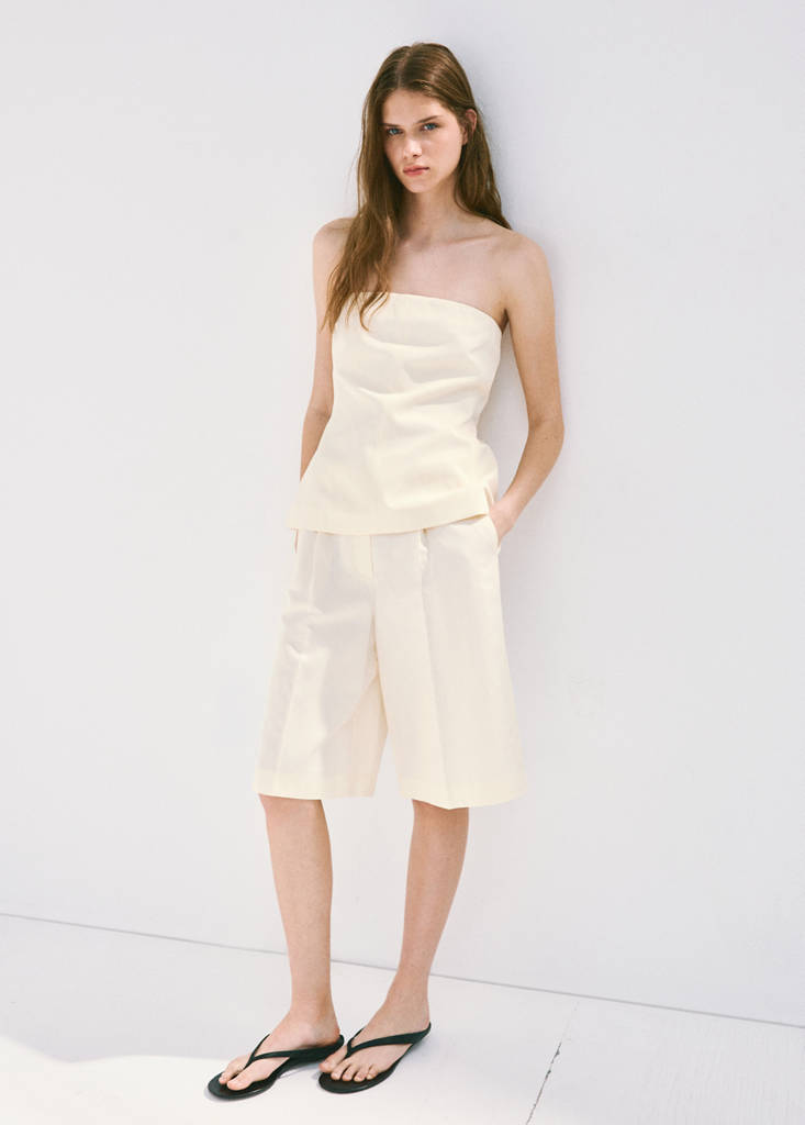 Linen strapless top — Off White
