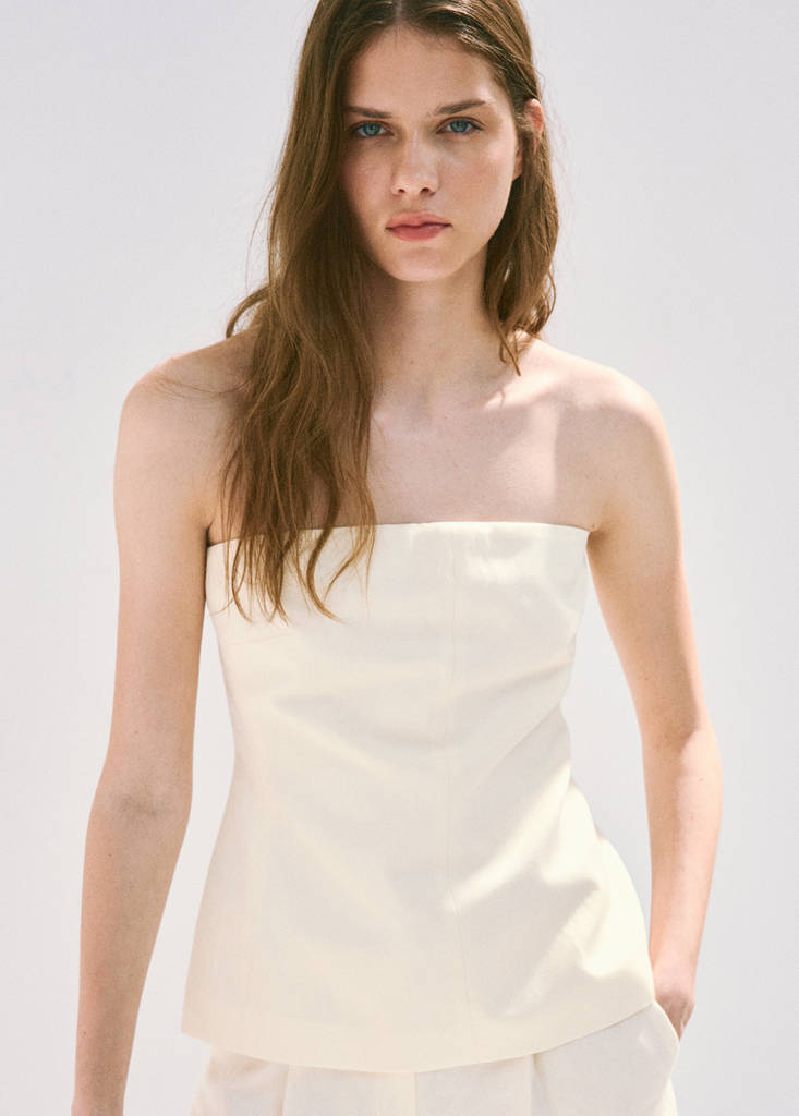 Linen strapless top — Off White