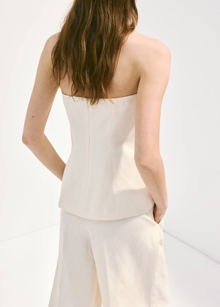 Linen strapless top — Off White